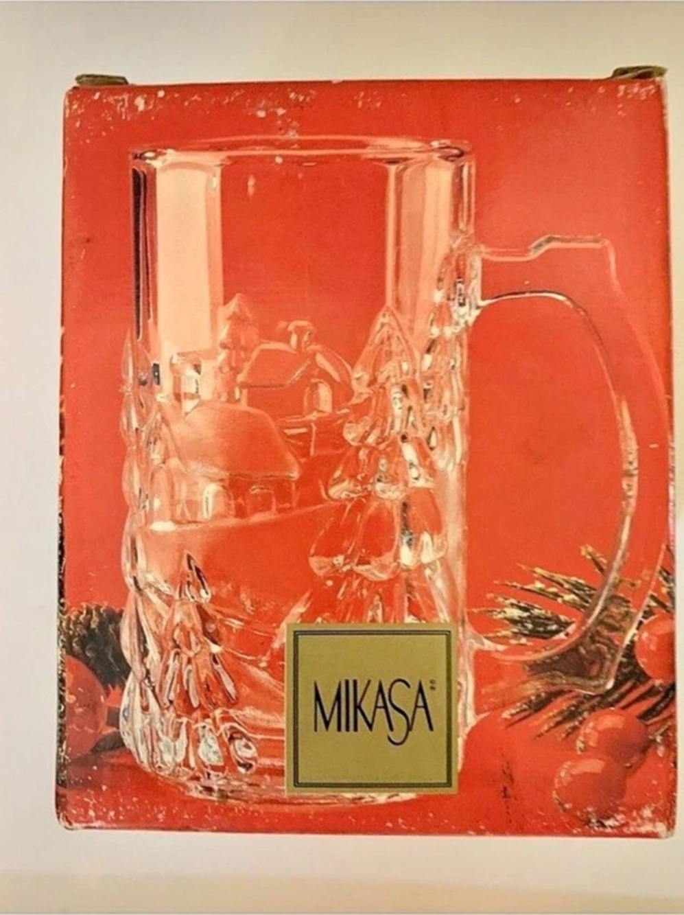 Vintage Christmas Mikasa Winter snow scene crystal mug